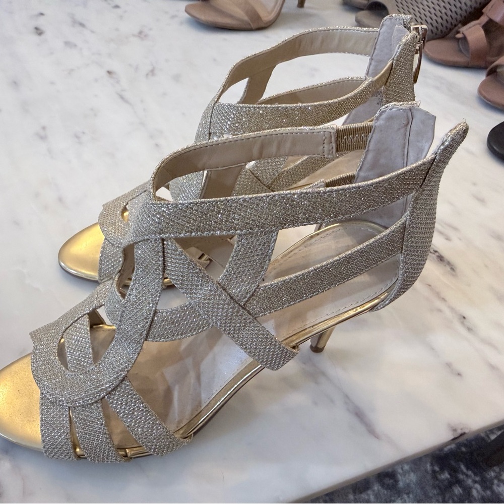 Marc Fisher Glittering Gold Strappy Heels